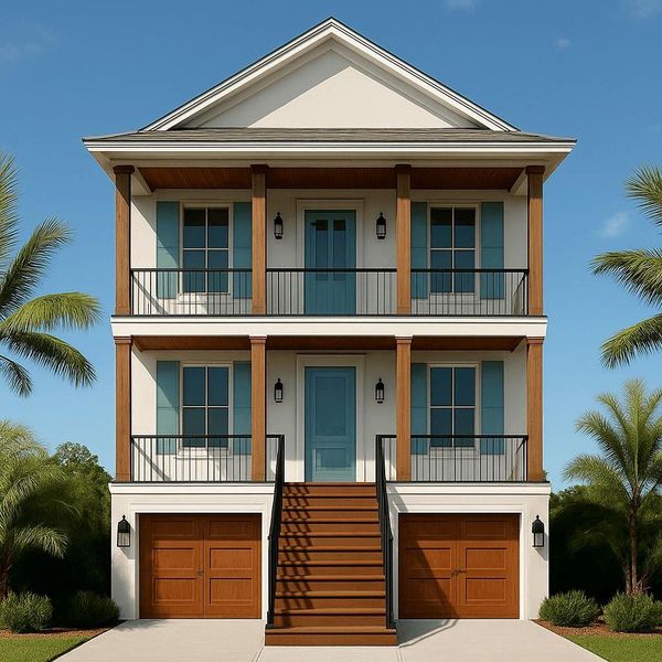Front exterior of a new home in , Galveston, TX, highlighting curb appeal (Image 1). Front exterior of a new home in , Galveston, TX, highlighting curb appeal (Image 1).