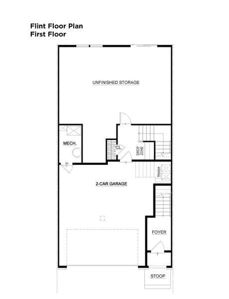 2D floor plan layout for the Flint by UnionMain Homes in Echo Park, Suwanee, GA (Image 3).