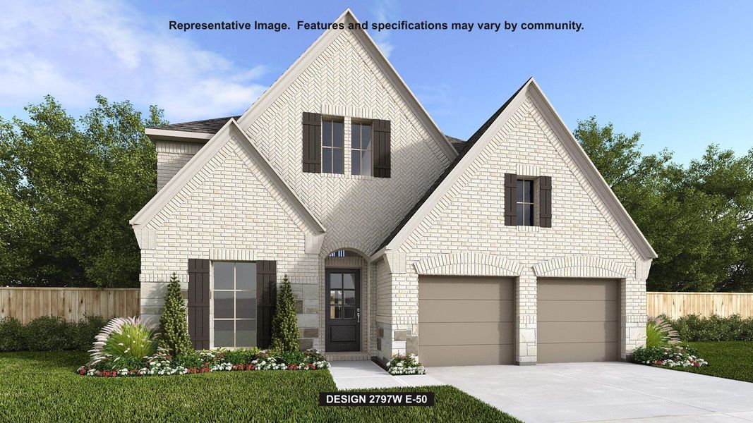 Front exterior of a new home in Valencia, Manvel, TX, highlighting curb appeal (Image 1). Front exterior of a new home in Valencia, Manvel, TX, highlighting curb appeal (Image 1).