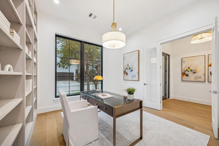 Another view of the study which also features and set of french doors with clear glass.