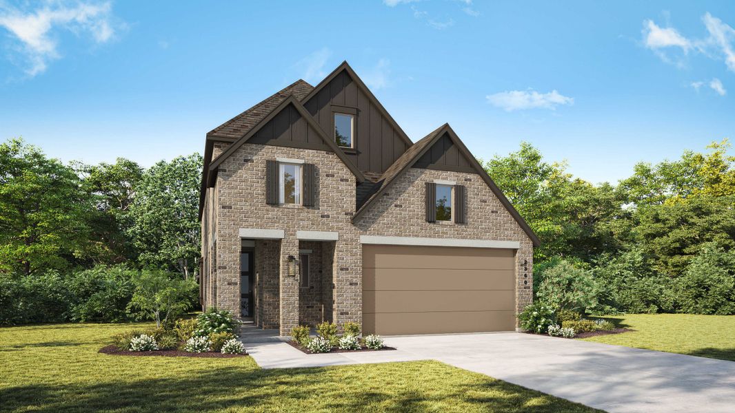 Representative exterior photo of a completed home built from the Everleigh Plan by Highland Homes in Kresston: 40ft. lots, Montgomery, TX (Image 31). Representative exterior photo of a completed home built from the Everleigh Plan by Highland Homes in Kresston: 40ft. lots, Montgomery, TX (Image 31).