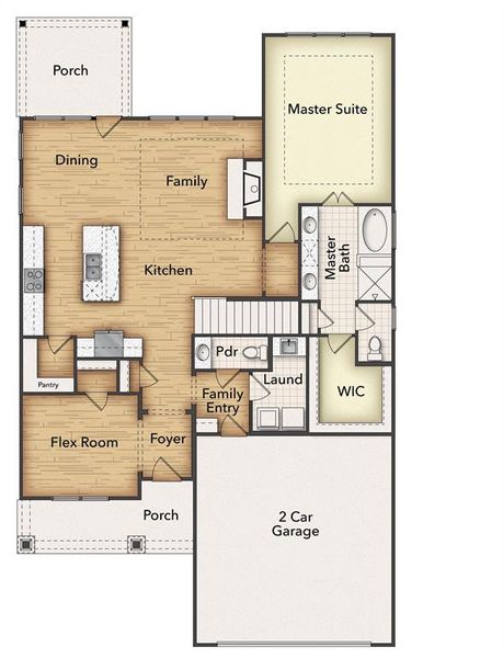 2D floor plan layout of this home in Liberty Pointe, Gainesville, TX (Image 6).
