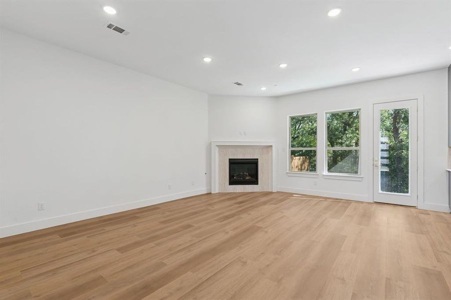 Living room with fireplace.