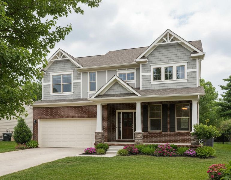 Front exterior of a new home in The Retreat at Norman Farm, Hendersonville, TN, highlighting curb appeal (Image 17).