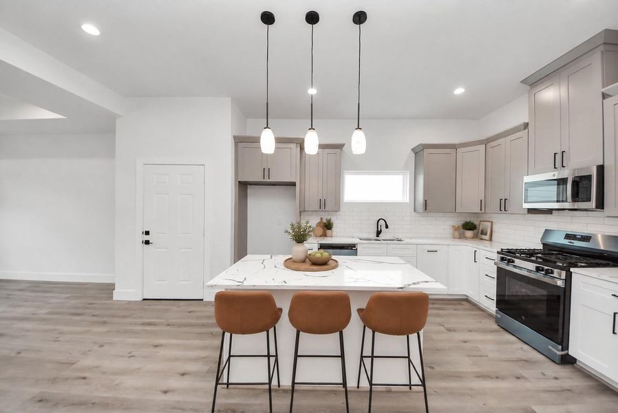 Virtually staged kitchen. Virtually staged kitchen.