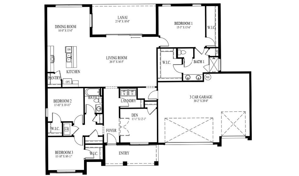 2D floor plan layout for the Kellen by D.R. Horton in Cape Coral Spot - Tradition, Cape Coral, FL (Image 4).