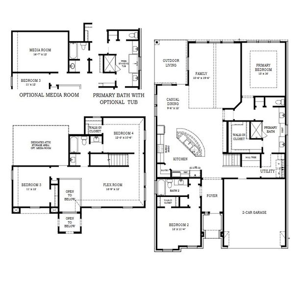2D floor plan layout for the Madison 50′ Lot by Chesmar Homes in Blue Heron, Mont Belvieu, TX (Image 3).