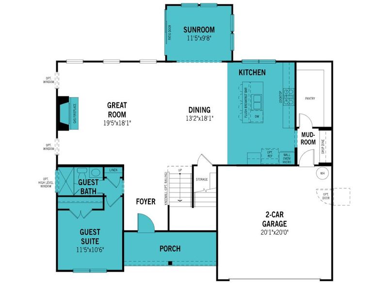 2D floor plan layout of this home in High Grove Oaks, Fuquay Varina, NC (Image 3).
