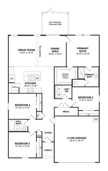 2D floor plan layout for the Goldenrod by K. Hovnanian® Homes in Aspire at New Hampstead, Savannah, GA (Image 3). 2D floor plan layout for the Goldenrod by K. Hovnanian® Homes in Aspire at New Hampstead, Savannah, GA (Image 3).