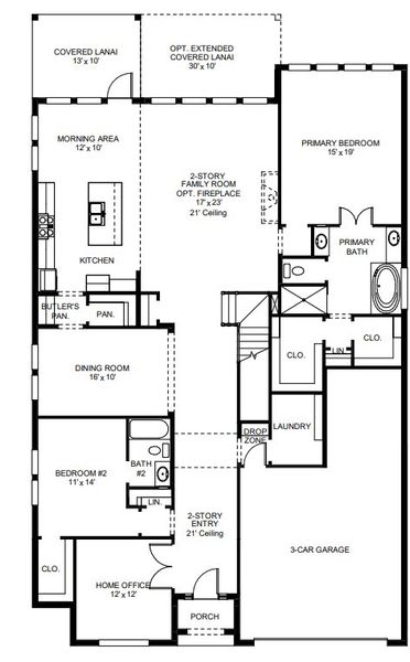 2D floor plan layout for the 3253F by Perry Homes in Southern Hills 65', Brooksville, FL (Image 3). 2D floor plan layout for the 3253F by Perry Homes in Southern Hills 65', Brooksville, FL (Image 3).