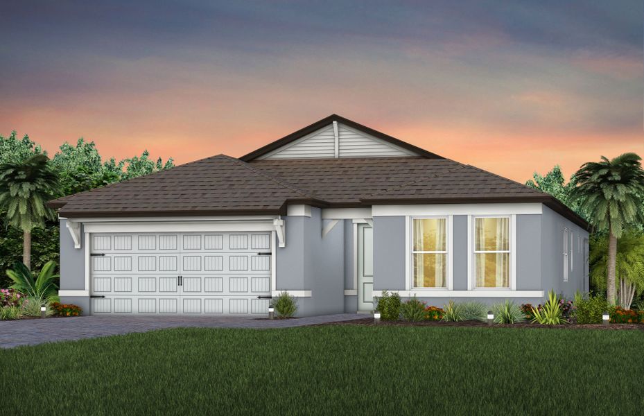 Representative exterior photo of a completed home built from the Prosperity by Del Webb in Del Webb River Reserve, Spring Hill, FL (Image 14). Representative exterior photo of a completed home built from the Prosperity by Del Webb in Del Webb River Reserve, Spring Hill, FL (Image 14).