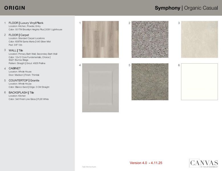 Interior Design Selections. *Home is under construction, design selections are subject to change.