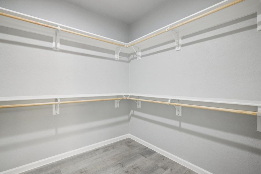 Walk in closet featuring light wood-type laminate flooring