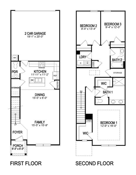 2D floor plan layout for the AMESBURY by D.R. Horton in Waypoint, Flowery Branch, GA (Image 3).