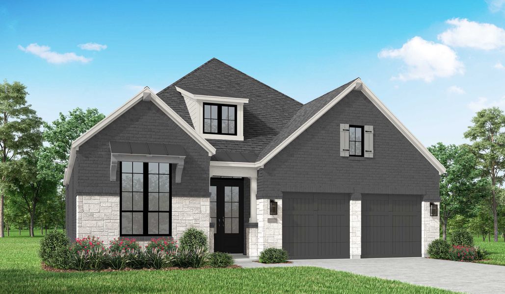 Representative exterior photo of a completed home built from the 564 Plan by Highland Homes in Star Trail: 55ft. lots, Prosper, TX (Image 16). Representative exterior photo of a completed home built from the 564 Plan by Highland Homes in Star Trail: 55ft. lots, Prosper, TX (Image 16).