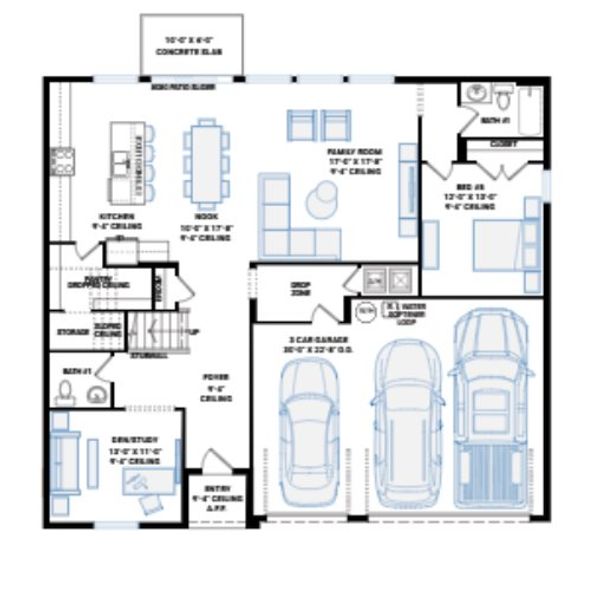 2D floor plan layout for the Florence by Cardel Homes in Fieldstone, Plant City, FL (Image 7).