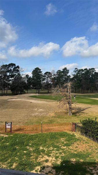 View of the 11th green from the game room balcony.
