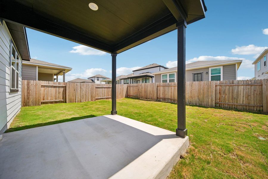 Exterior details and patio area of a home in Eastwood at Sonterra, Jarrell (Image 3). Exterior details and patio area of a home in Eastwood at Sonterra, Jarrell (Image 3).