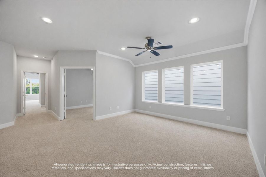 Leisure Loft: Discover a radiant game room, bathed in light, with the perfect blend of leisure and productivity just steps away in the adjacent study.