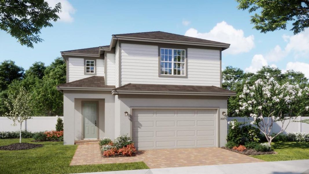 Front exterior of a new home in Beresford Woods, Deland, FL, highlighting curb appeal (Image 1).