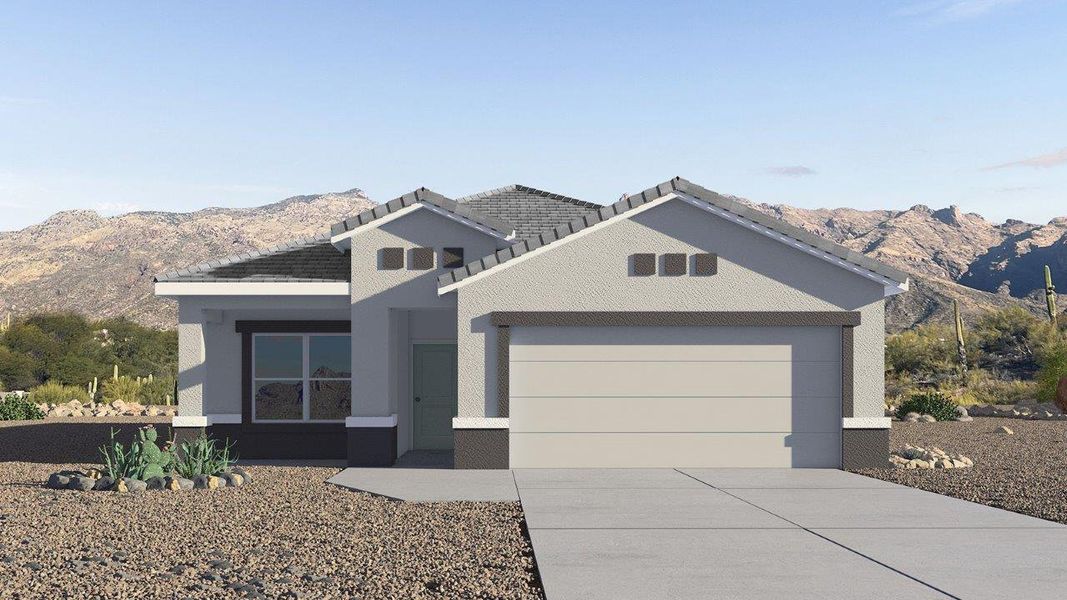 Representative exterior photo of a completed home built from the Baxter by D.R. Horton in Saguaro Bloom, Marana, AZ (Image 14).
