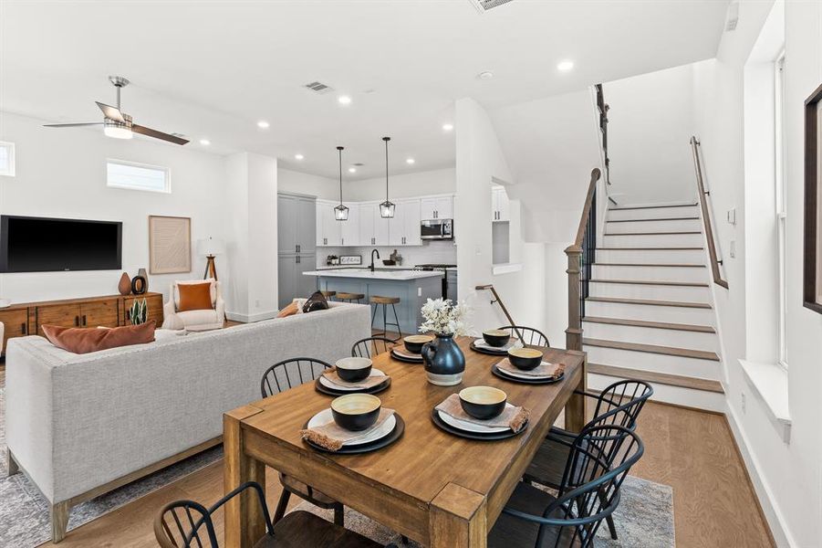 As you step into the second floor living area, you will immediately be struck by the stunning design and layout of the space. The first thing that catches the eye is the magnificent layout embodied with 3/8 Breckenridge "Plateau" warm engineered hardwood floors.