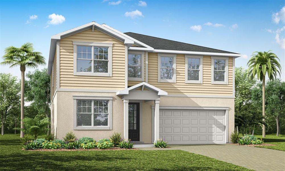 Front exterior of a new home in Meridian Parks, Orlando, FL, highlighting curb appeal (Image 1).