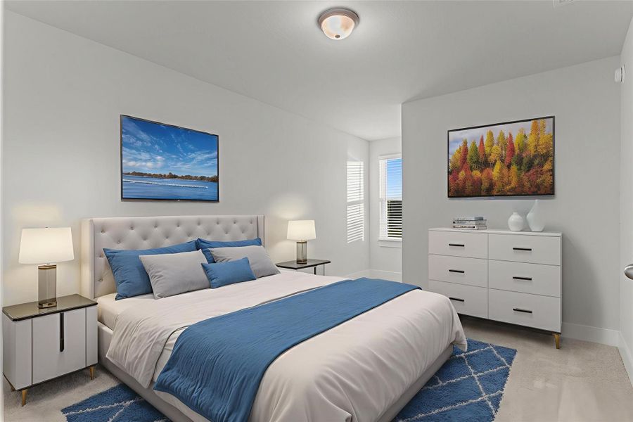 Virtually staged: One of the beautifully designed bedrooms is showcased as a cozy guest room, offering privacy, natural light, and a warm, relaxing atmosphere for family or visitors. Virtually staged: One of the beautifully designed bedrooms is showcased as a cozy guest room, offering privacy, natural light, and a warm, relaxing atmosphere for family or visitors.