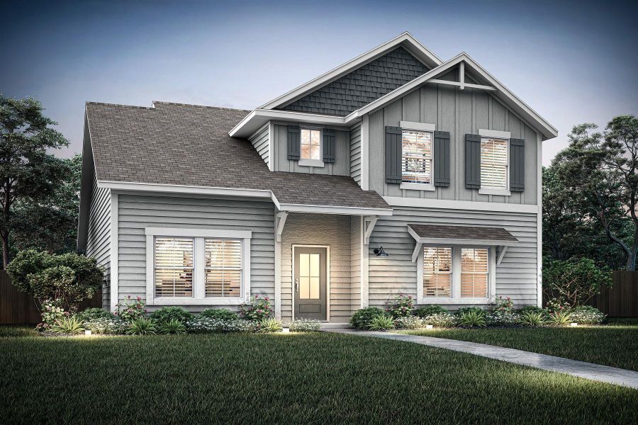 Front exterior of a new home in Canyon Ranch, Jarrell, TX, highlighting curb appeal (Image 1). Front exterior of a new home in Canyon Ranch, Jarrell, TX, highlighting curb appeal (Image 1).