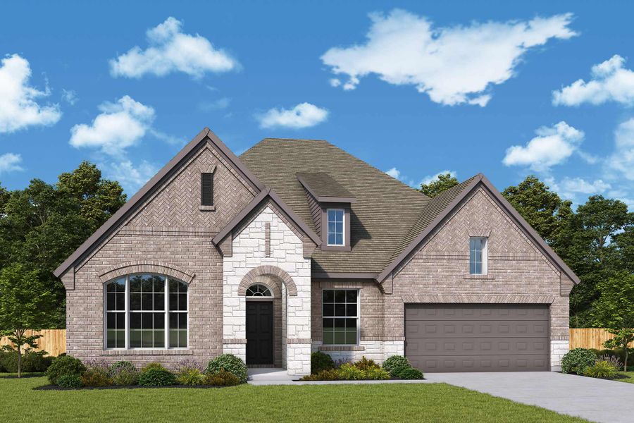 Representative exterior photo of a completed home built from the The Grayden by David Weekley Homes in Sundance Cove Lakeside - Overlook View Collection, Crosby, TX (Image 13).