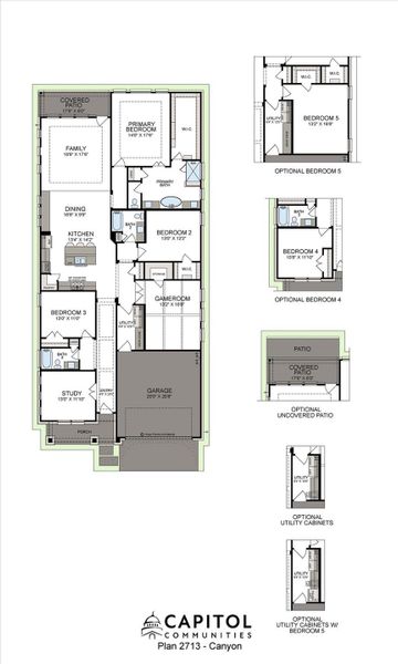 A detailed layout illustrates a highly functional single-level floor plan with versatile optional spaces. A detailed layout illustrates a highly functional single-level floor plan with versatile optional spaces.