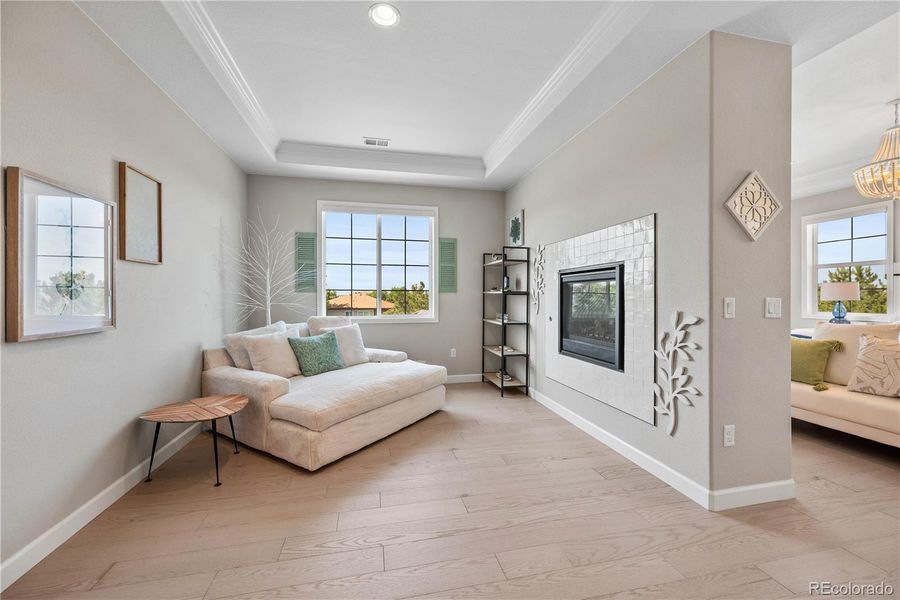 Sitting Area with Fireplace in Primary Bedroom