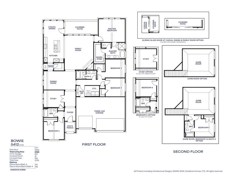 2D floor plan layout for the Bowie - SH 5412 by Shaddock Homes in Tavolo Park, Fort Worth, TX (Image 3).