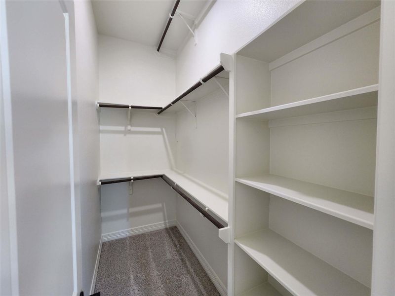 Walk in closet with dark carpet