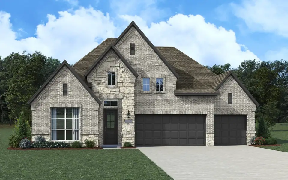 Front exterior of a new home in Trinity Falls, McKinney, TX, highlighting curb appeal (Image 6).