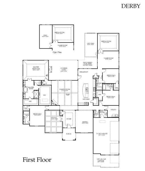 2D floor plan layout for the Derby by Windsor Homes in Ridge Pointe Estates, McLendon-Chisholm, TX (Image 7).