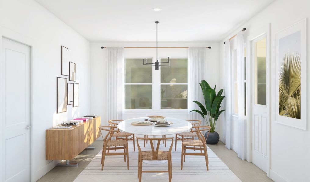 Dining area with chandelier adjacent from kitchen