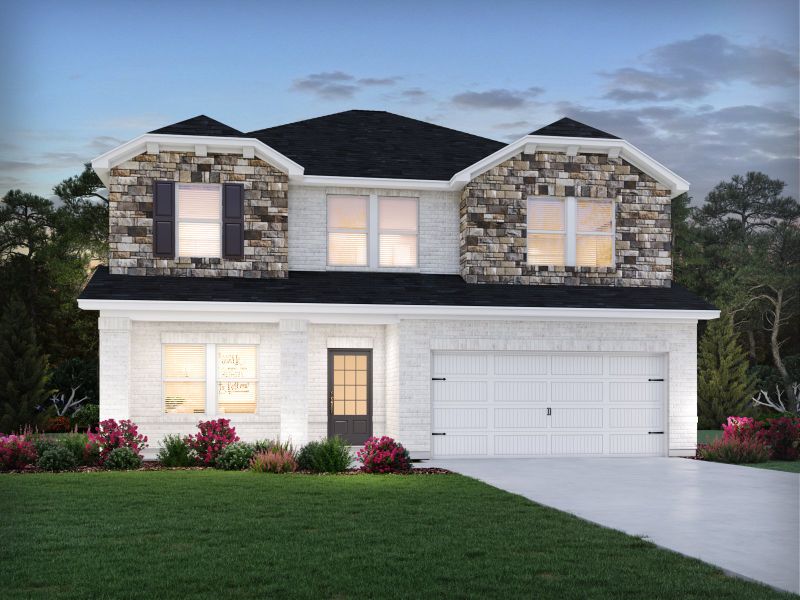 Representative exterior photo of a completed home built from the Brentwood Basement by Meritage Homes in Harmony Manor, Fairburn, GA (Image 1).