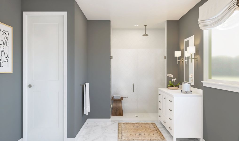 Primary bath with dual vanities