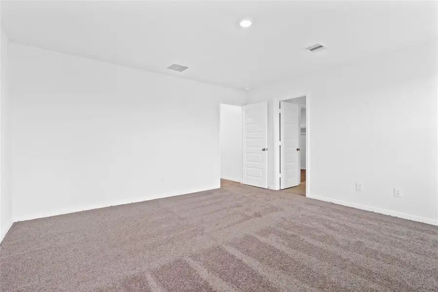 Another perspective of the primary bedroom to the walk-in closet and entrance to primary bathroom.