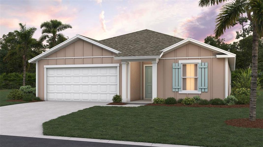 Front exterior of a new home in Sawmill Branch, Palm Coast, FL, highlighting curb appeal (Image 1). Front exterior of a new home in Sawmill Branch, Palm Coast, FL, highlighting curb appeal (Image 1).