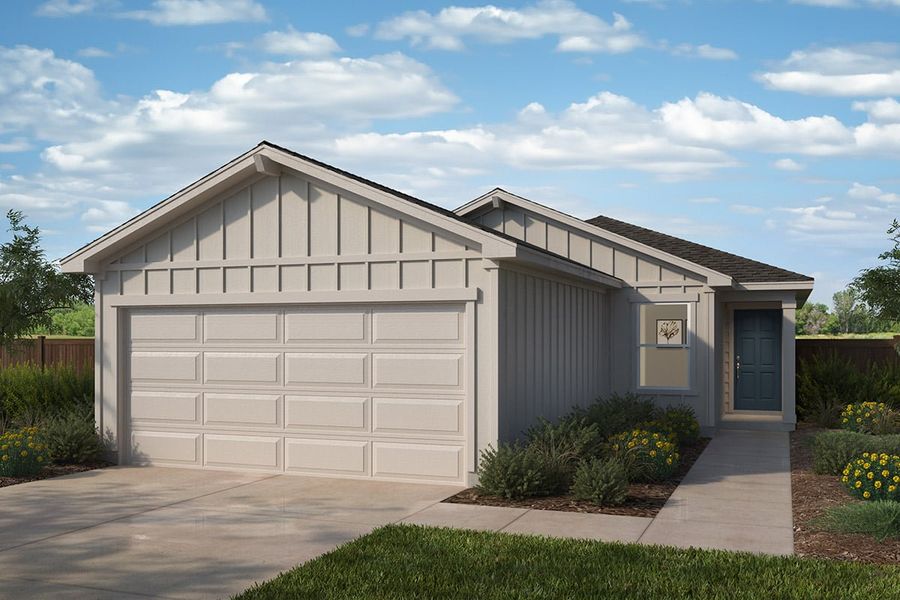 Representative exterior photo of a completed home built from the 1549 by KB Home in Sunset Oaks, Maxwell, TX (Image 5).