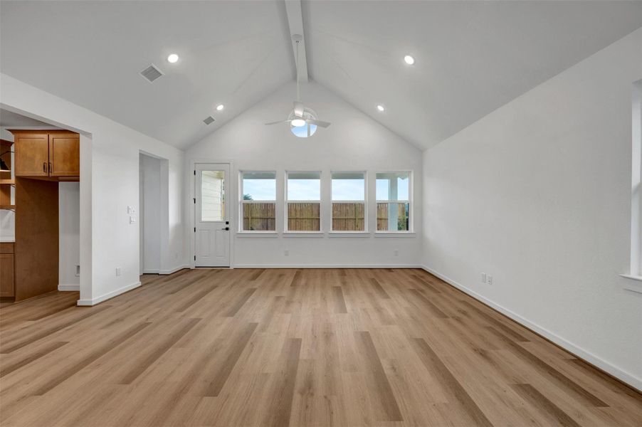 Impressive great room with vaulted ceilings