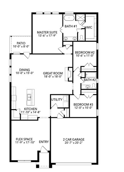 2D floor plan layout for the Brimstone by Sandlin Homes in Hidden Vistas, Burleson, TX (Image 2). 2D floor plan layout for the Brimstone by Sandlin Homes in Hidden Vistas, Burleson, TX (Image 2).