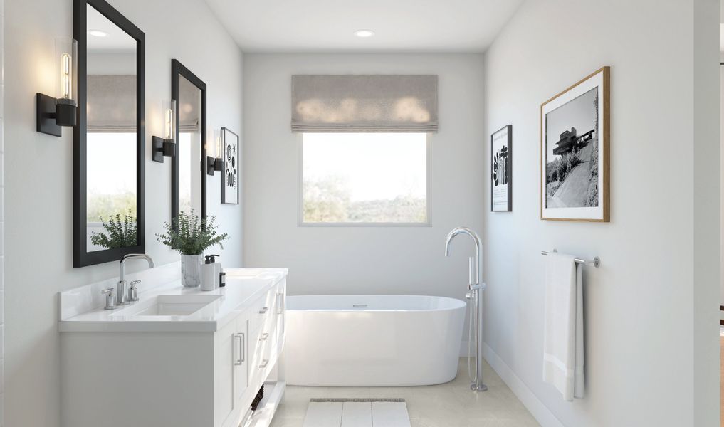 Freestanding vanity and tub in primary bath Freestanding vanity and tub in primary bath