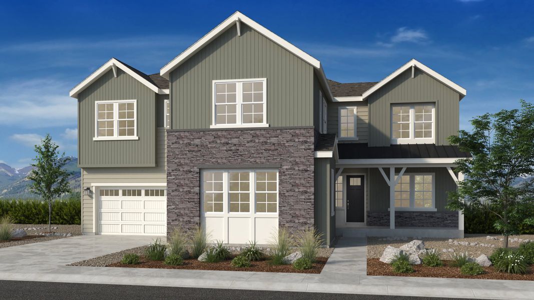 Representative exterior photo of a completed home built from the Crestmont by Taylor Morrison in Macanta, Castle Rock, CO (Image 4). Representative exterior photo of a completed home built from the Crestmont by Taylor Morrison in Macanta, Castle Rock, CO (Image 4).