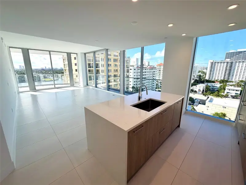 Kitchen island and living space