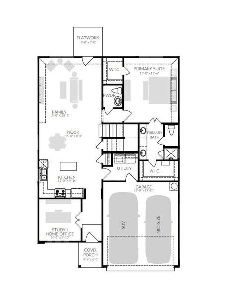 2D floor plan layout of this home in Prairie Winds, Hutto, TX (Image 3).