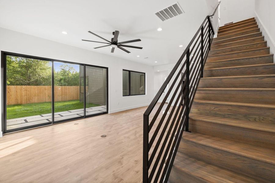 Staircase with custom wood treads and risers