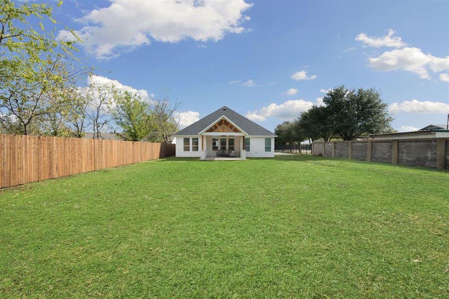 Rear view of property with a patio area and a fenced backyard Rear view of property with a patio area and a fenced backyard